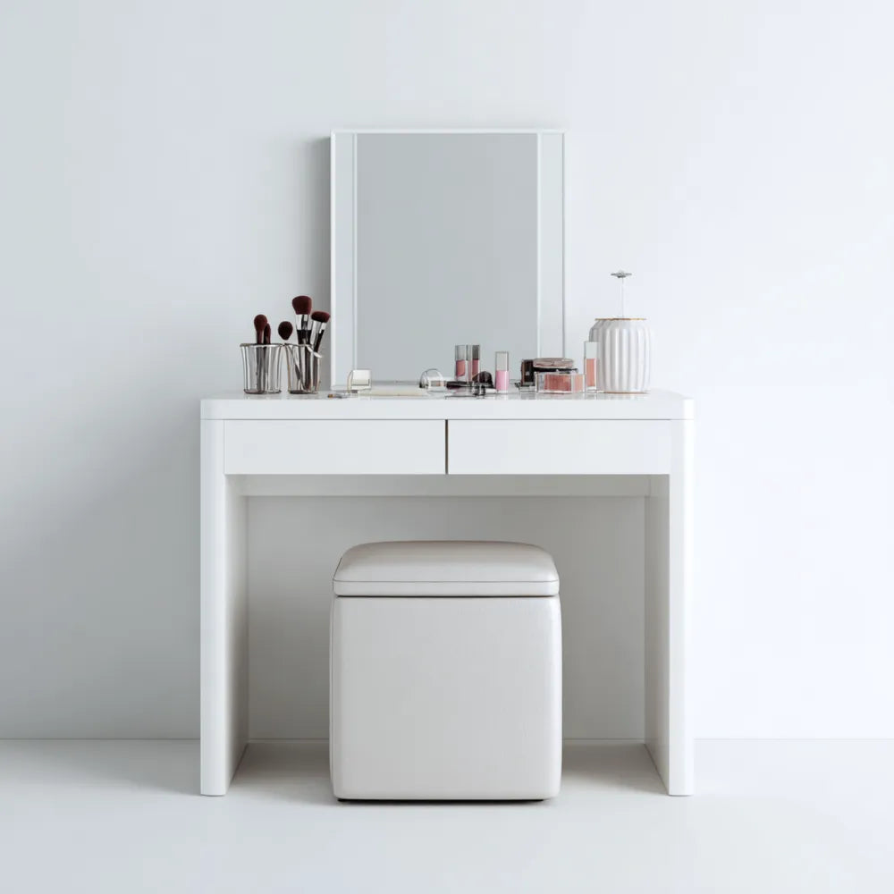 Dressing Table Set 80x40x130 cm with Mirror and Stool - White - Modern Design