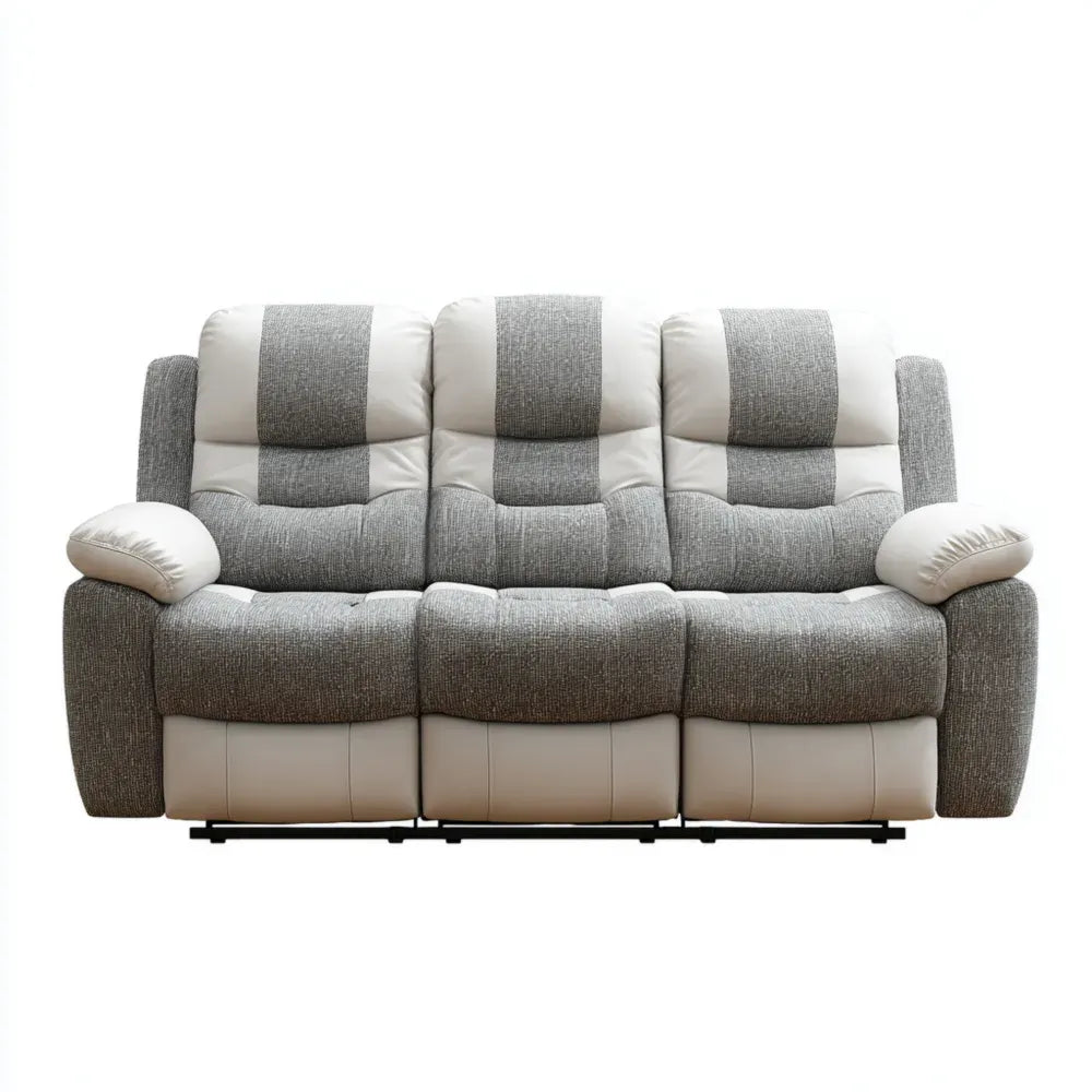 Recliner Sofa Fabric Upholstery 200x90x100 cm - Light Gray/White - Modern Style