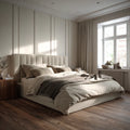 Upholstered Double Bed Linen 200x160x100 cm - Beige - Modern Design