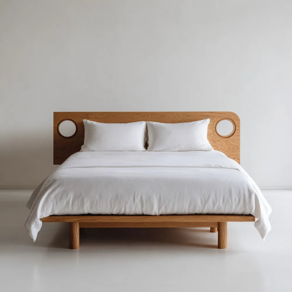 Wooden Double Bed Frame 200x140x100 cm – Natural Oak Finish – Modern Design