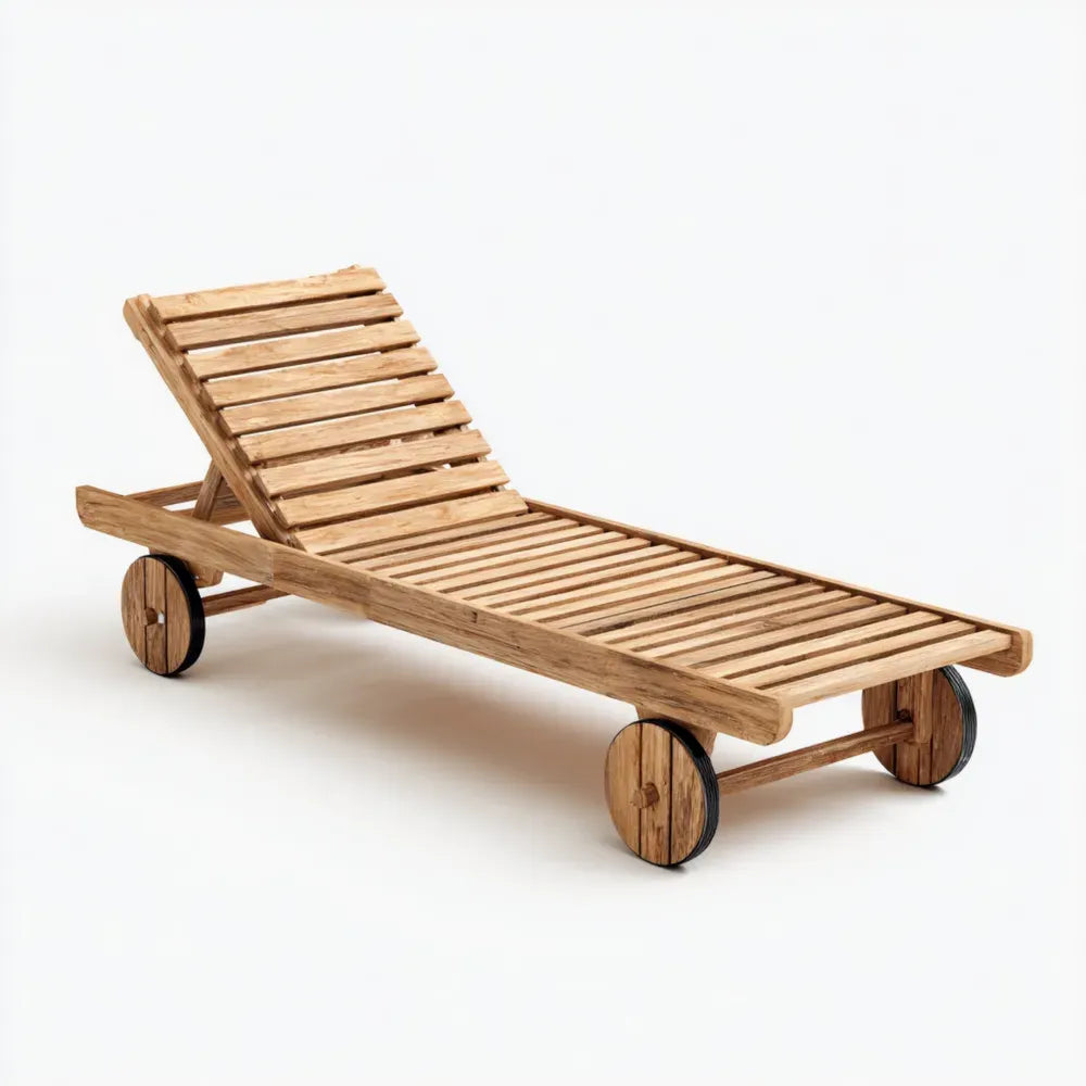 Patio Recliner Solid Wood Adjustable Outdoor Lounger 200x70x35 cm with Wheels – Natural