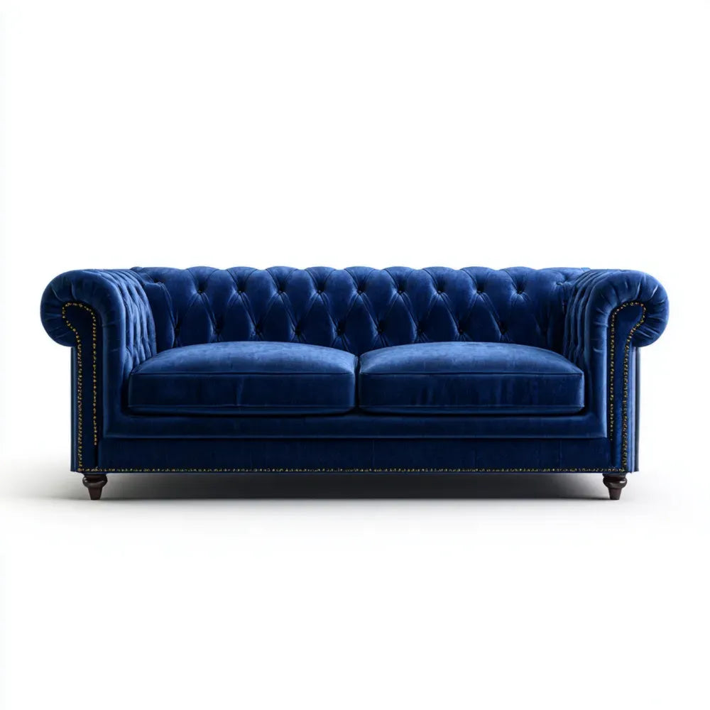 Chesterfield Sofa Velvet Upholstery 220x90x75 cm - Navy Blue - Classic Design