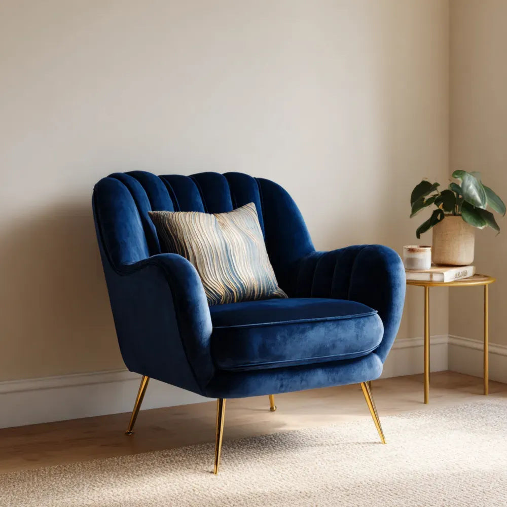 Velvet Upholstered Armchair 80x85x90 cm - Navy Blue - Modern Design